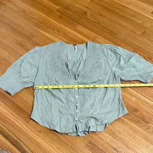 Free People Sage Green Blouse with Embroidery